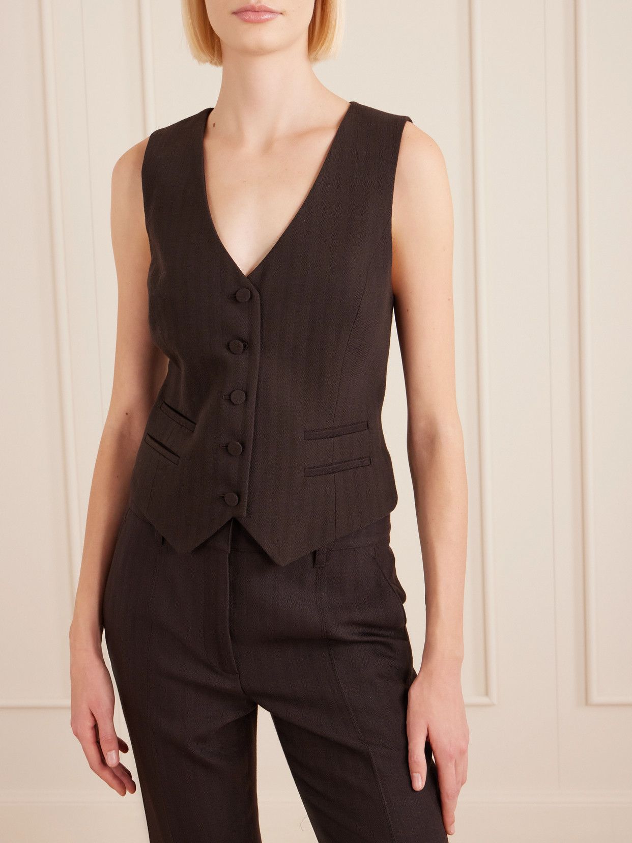 Gabriela Hearst Coleridge Striped Herringbone Wool-blend Gilet In Brown