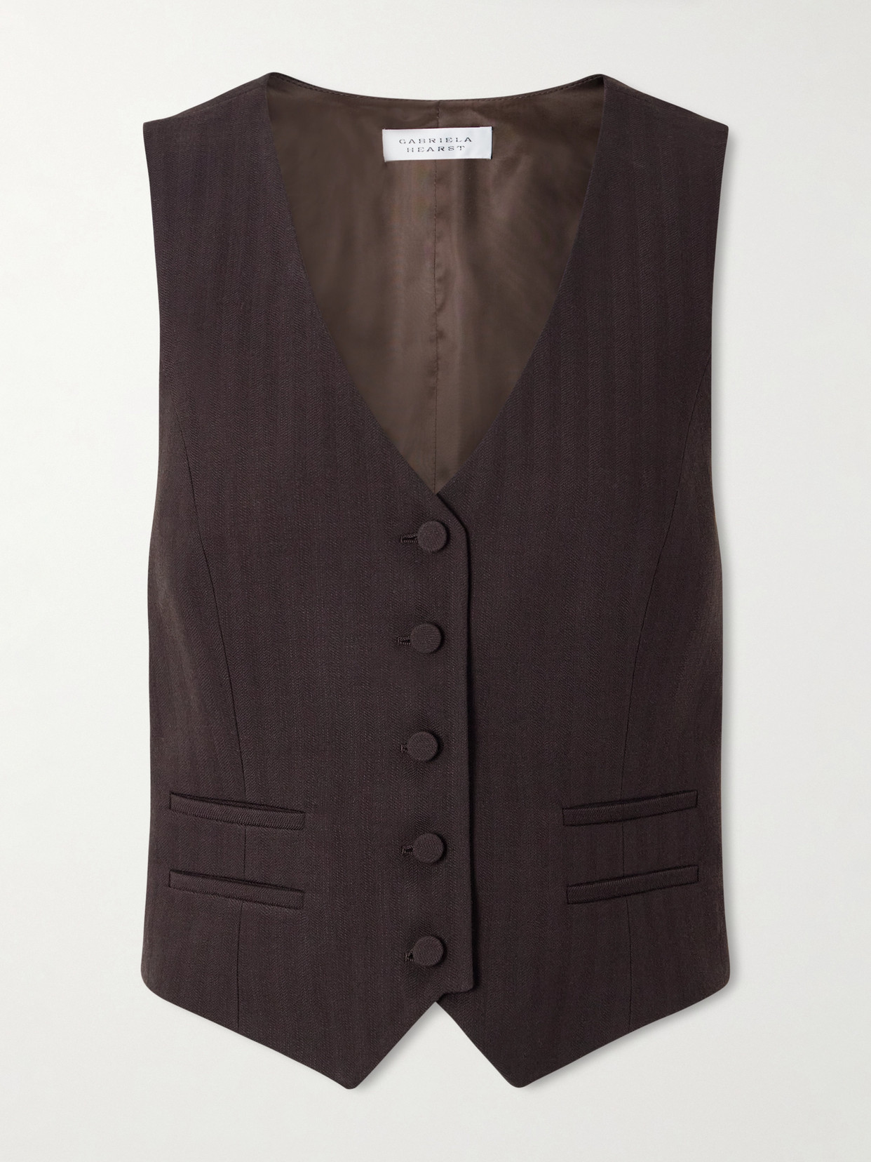 Gabriela Hearst Coleridge Striped Herringbone Wool-blend Gilet In Brown