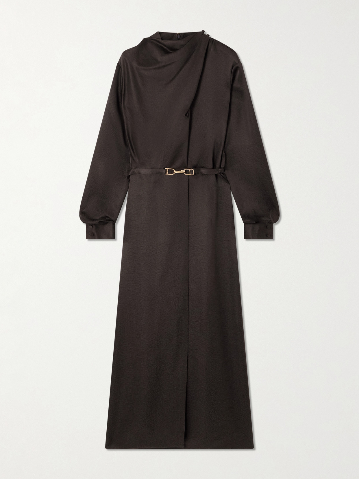 Gabriela Hearst Josef Belted Draped Silk Satin-crepe Midi Dress In Brown