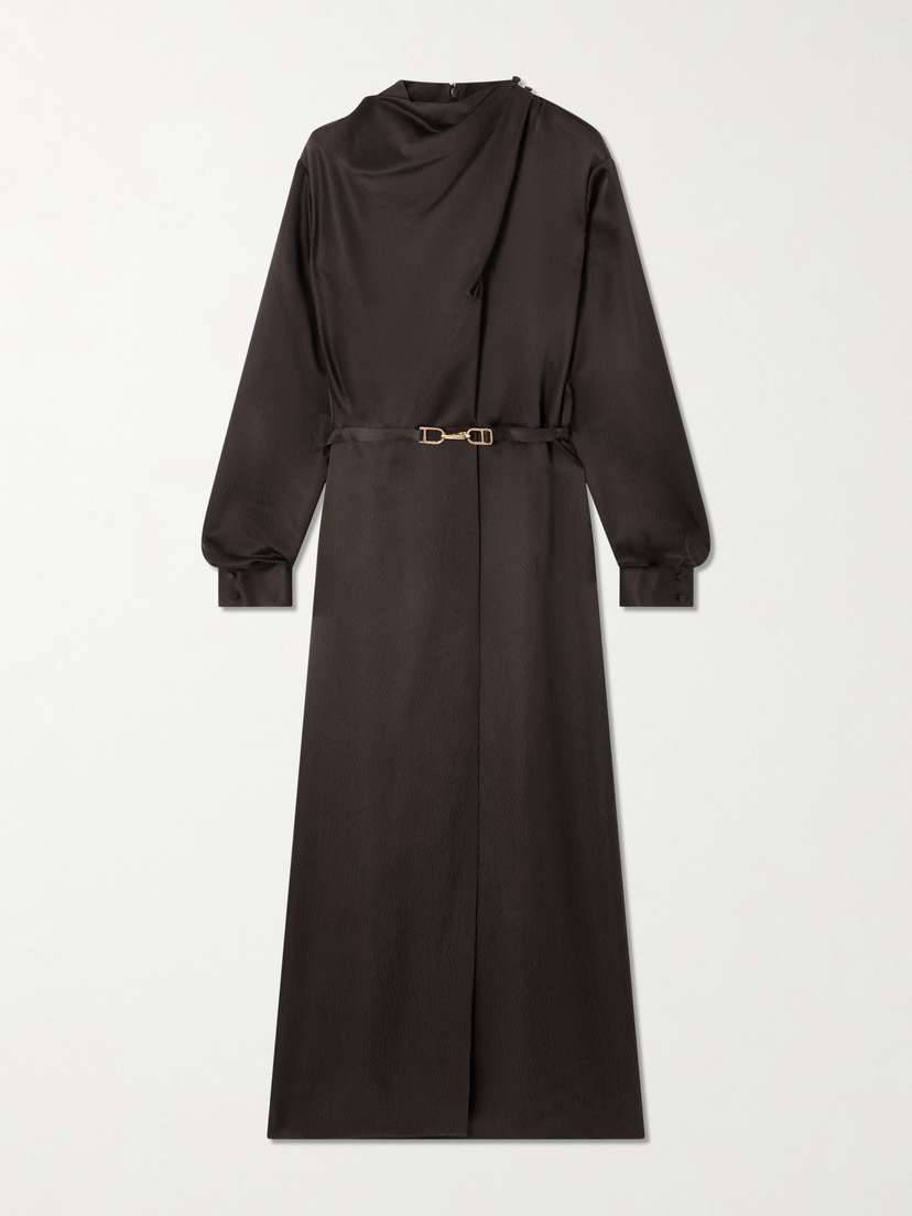 Gabriela Hearst Josef Belted Draped Silk Satin-crepe Midi Dress
