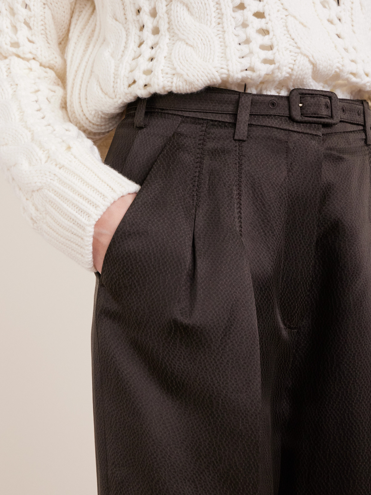 Gabriela Hearst Vargas Belted Silk Straight-leg Pants In Brown