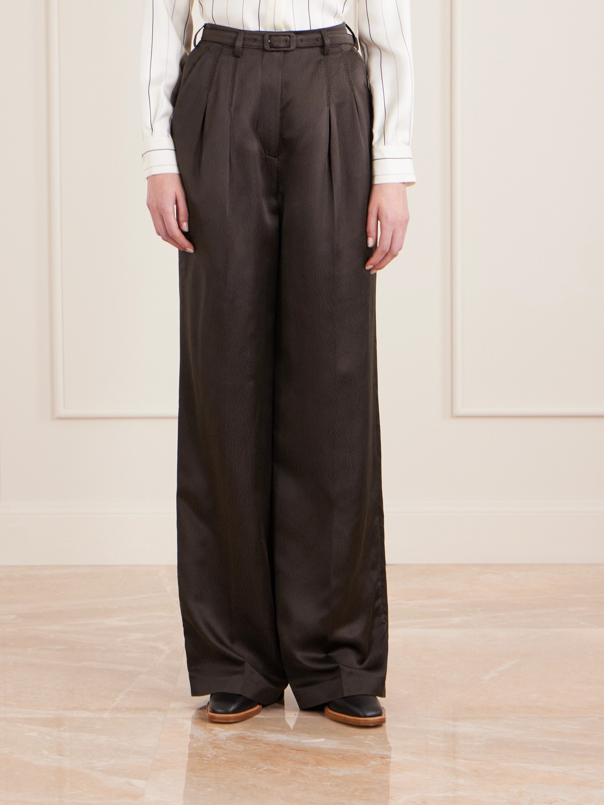 Gabriela Hearst Vargas Belted Silk Straight-leg Pants In Brown