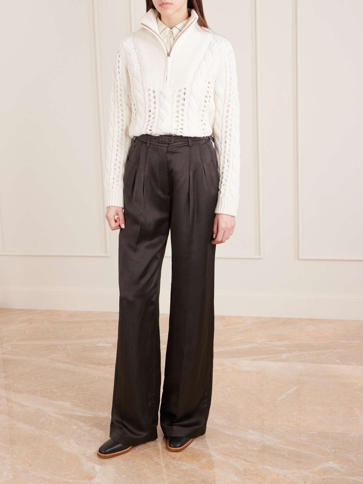 Gabriela Hearst Vargas Belted Silk Straight-leg Pants In Brown