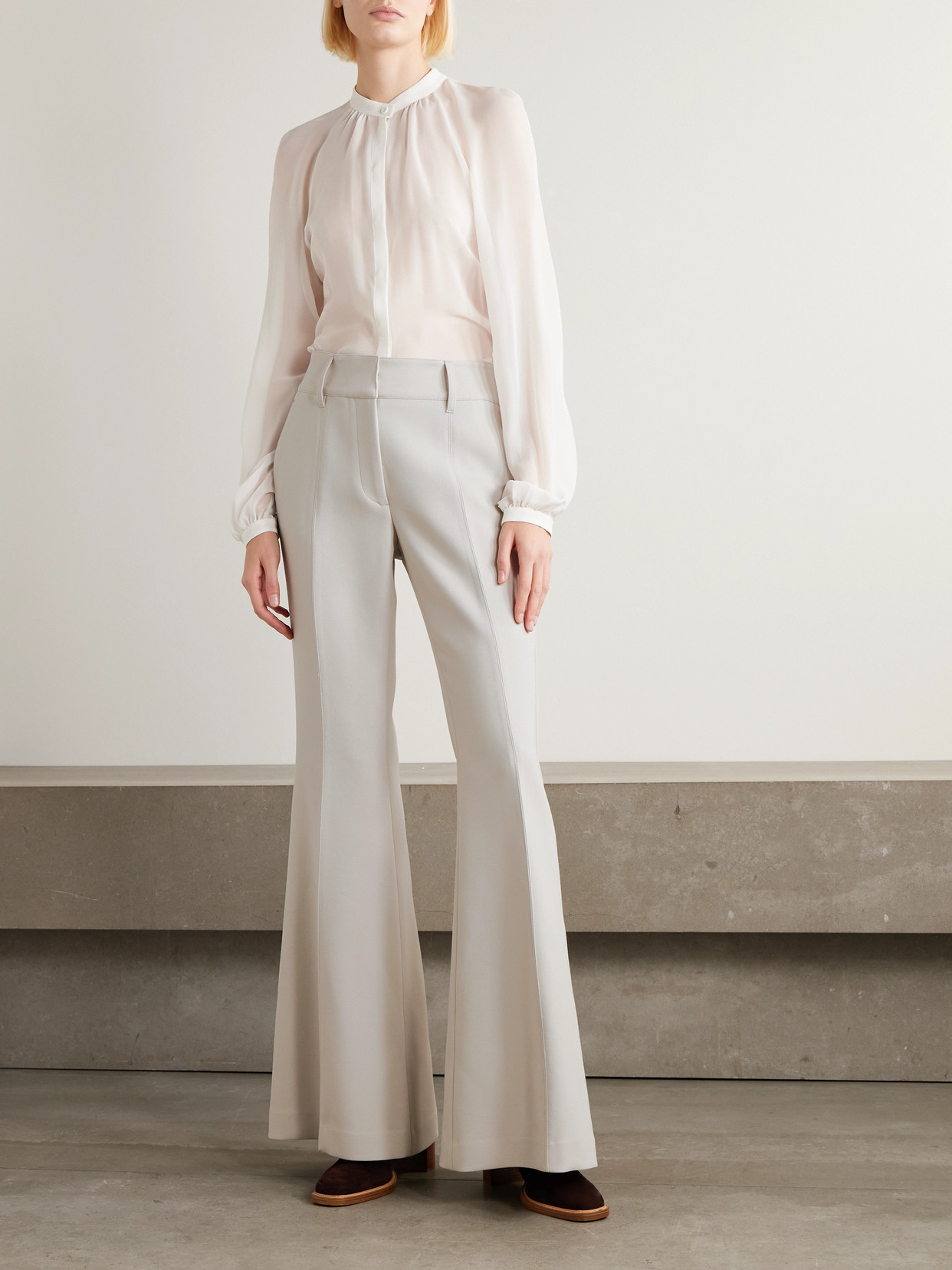 Gabriela Hearst Rhein Wool Flared Pants In White