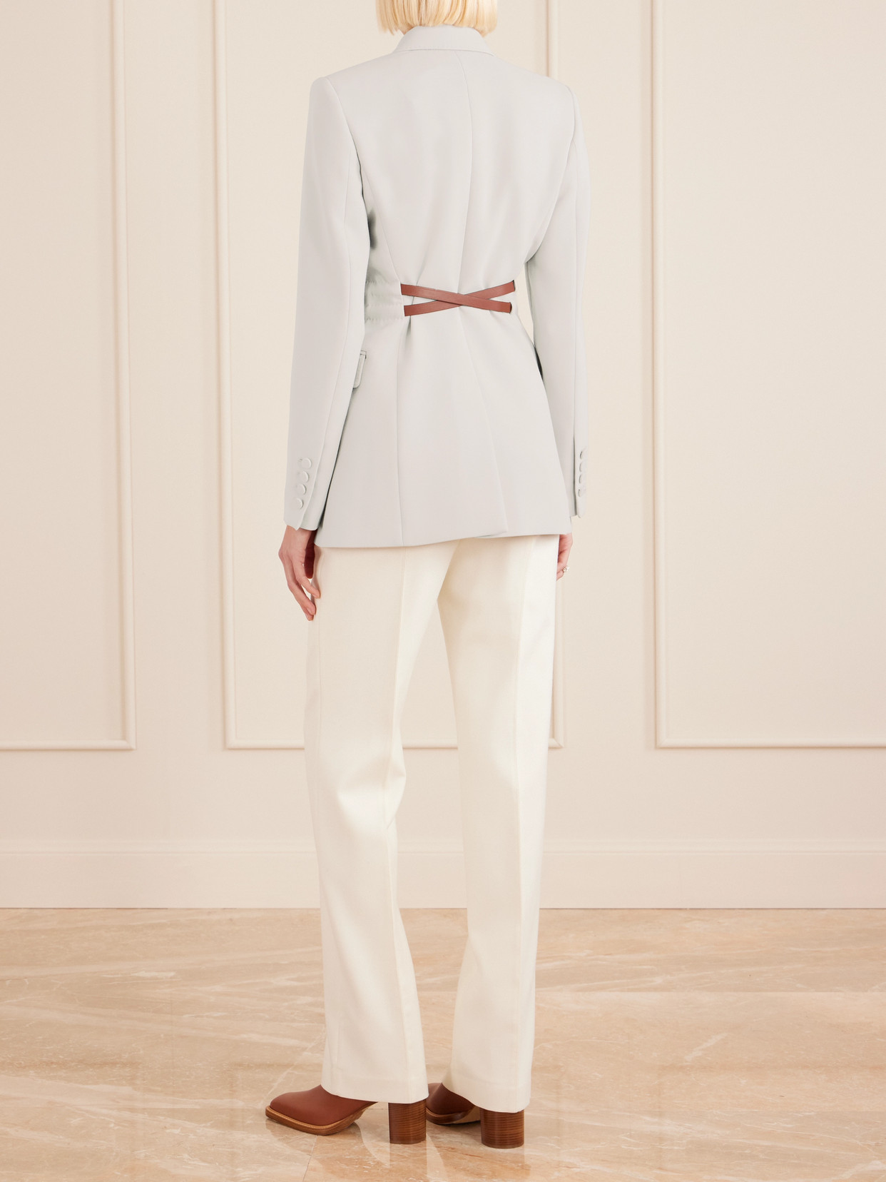 Gabriela Hearst Daniel Belted Leather-trimmed Wool Blazer In Gray