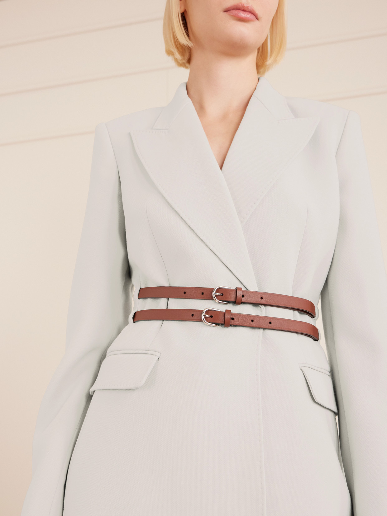 Gabriela Hearst Daniel Belted Leather-trimmed Wool Blazer In Gray