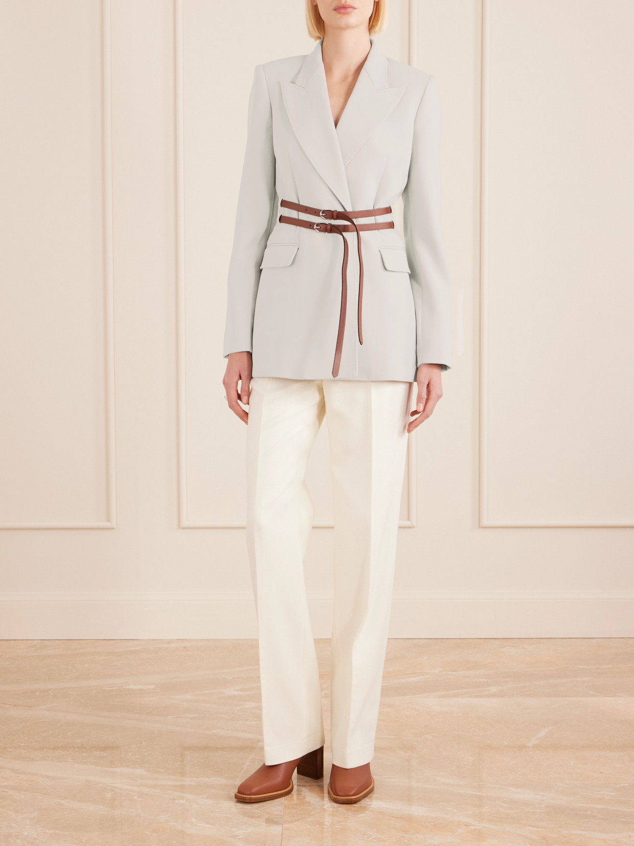 Gabriela Hearst Daniel Belted Leather-trimmed Wool Blazer In Gray