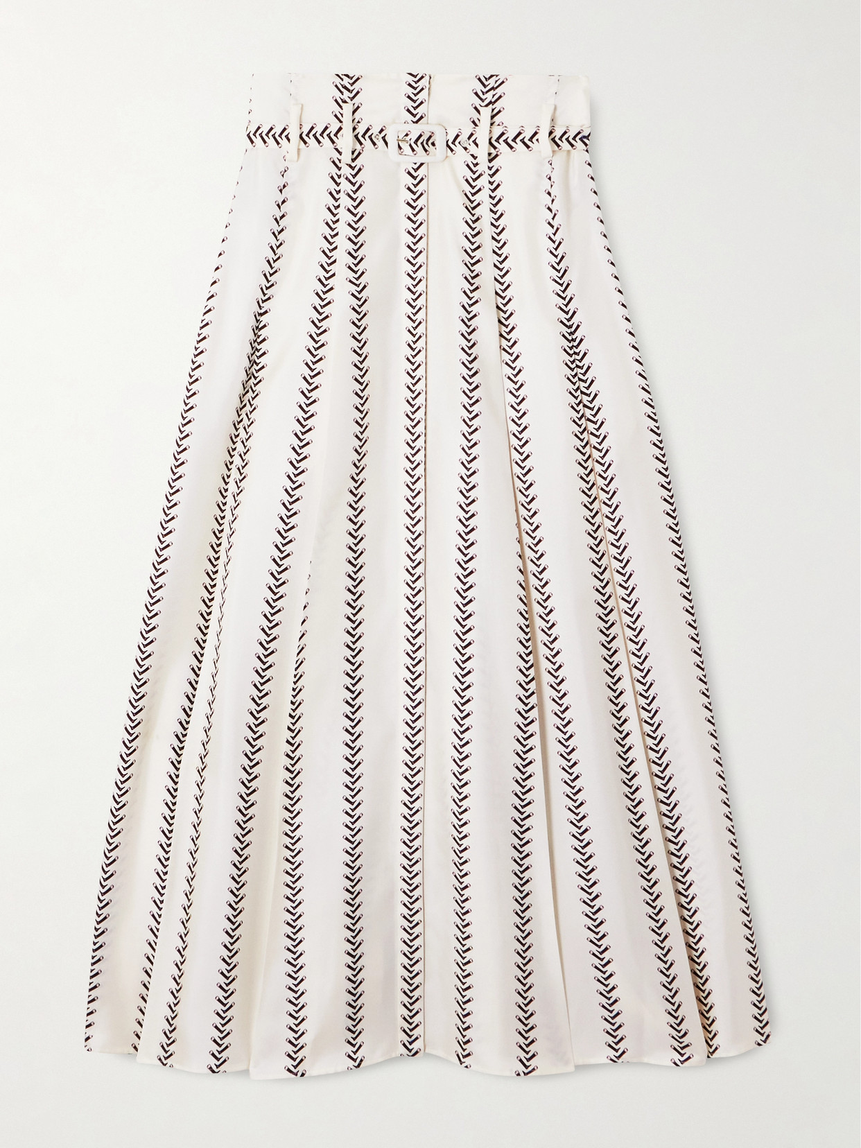 Gabriela Hearst Dugald Belted Pleated Printed Silk Midi Skirt In White