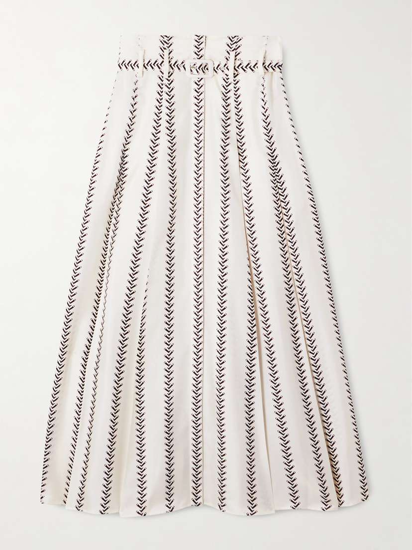 Gabriela Hearst Dugald Belted Pleated Printed Silk Midi Skirt