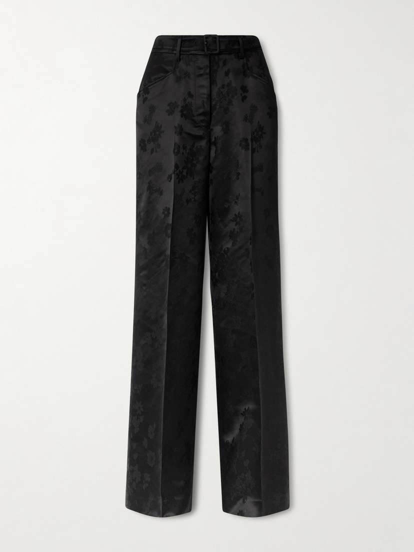 Gabriela Hearst Norman Belted Floral Silk Satin-twill Straight-leg Pants