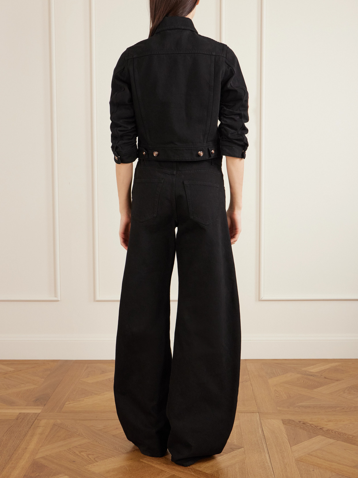 Gabriela Hearst Adira Cropped Ruched Recycled-denim Jacket In Black