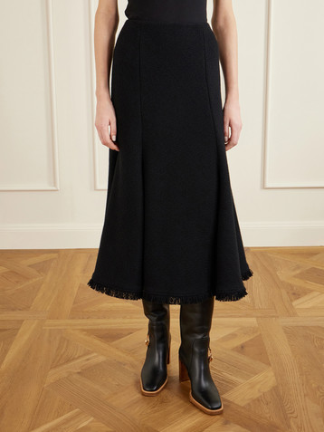 Gabriela Hearst Patterson frayed wool and cashmere-blend midi skirt