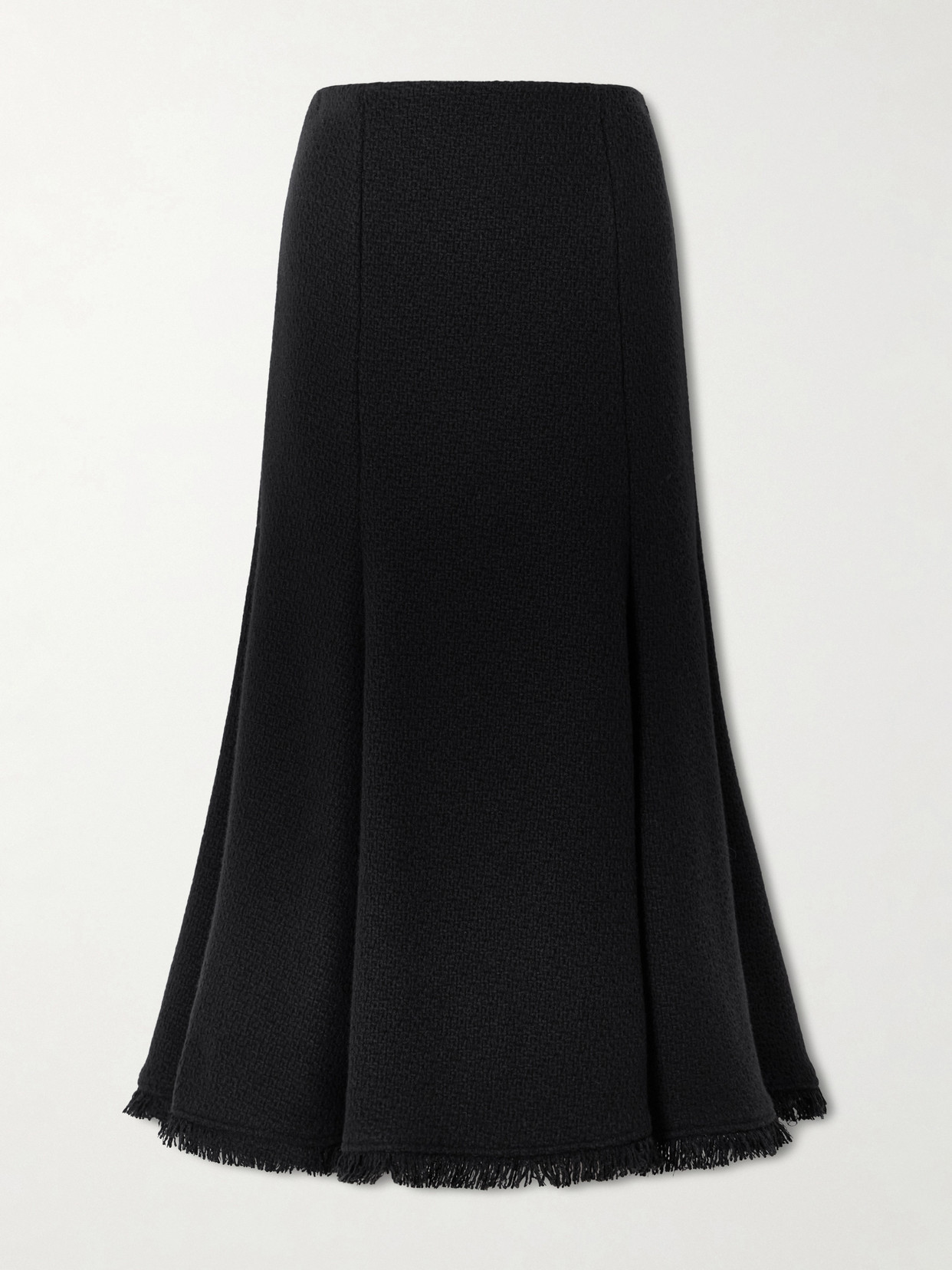 Gabriela Hearst Patterson Frayed Wool And Cashmere-blend Midi Skirt In Black