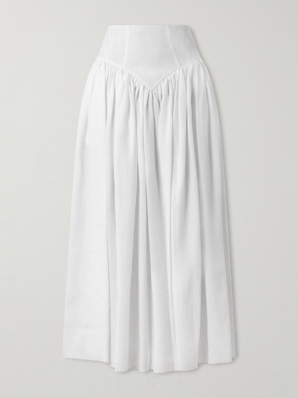Gabriela Hearst Juniper Frayed Paneled Linen Midi Skirt In White