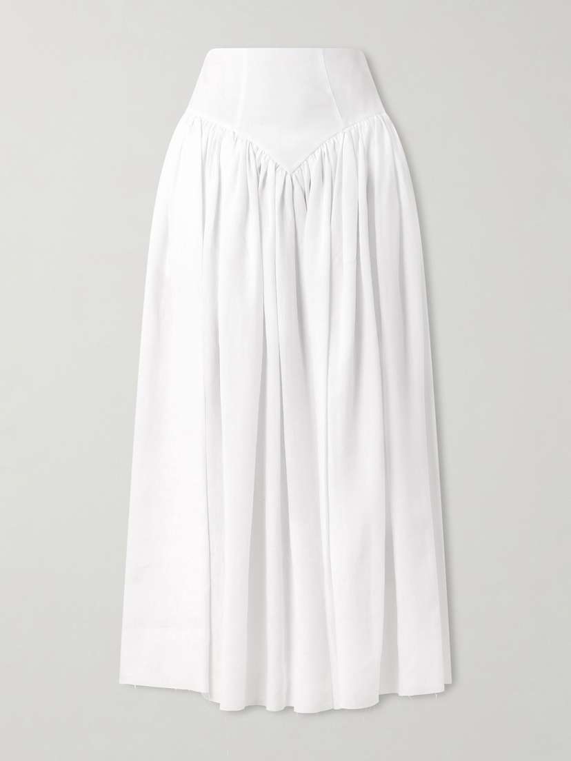 Gabriela Hearst Juniper Frayed Paneled Linen Midi Skirt