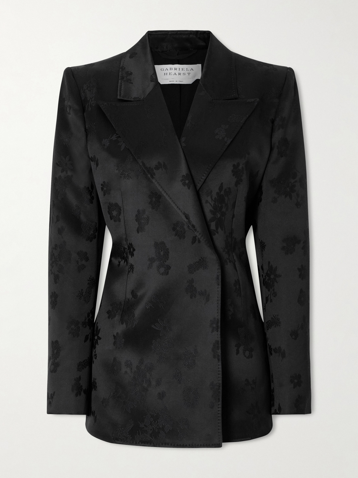 Gabriela Hearst Aleah Double-breasted Floral-jacquard Silk-satin Blazer In Black