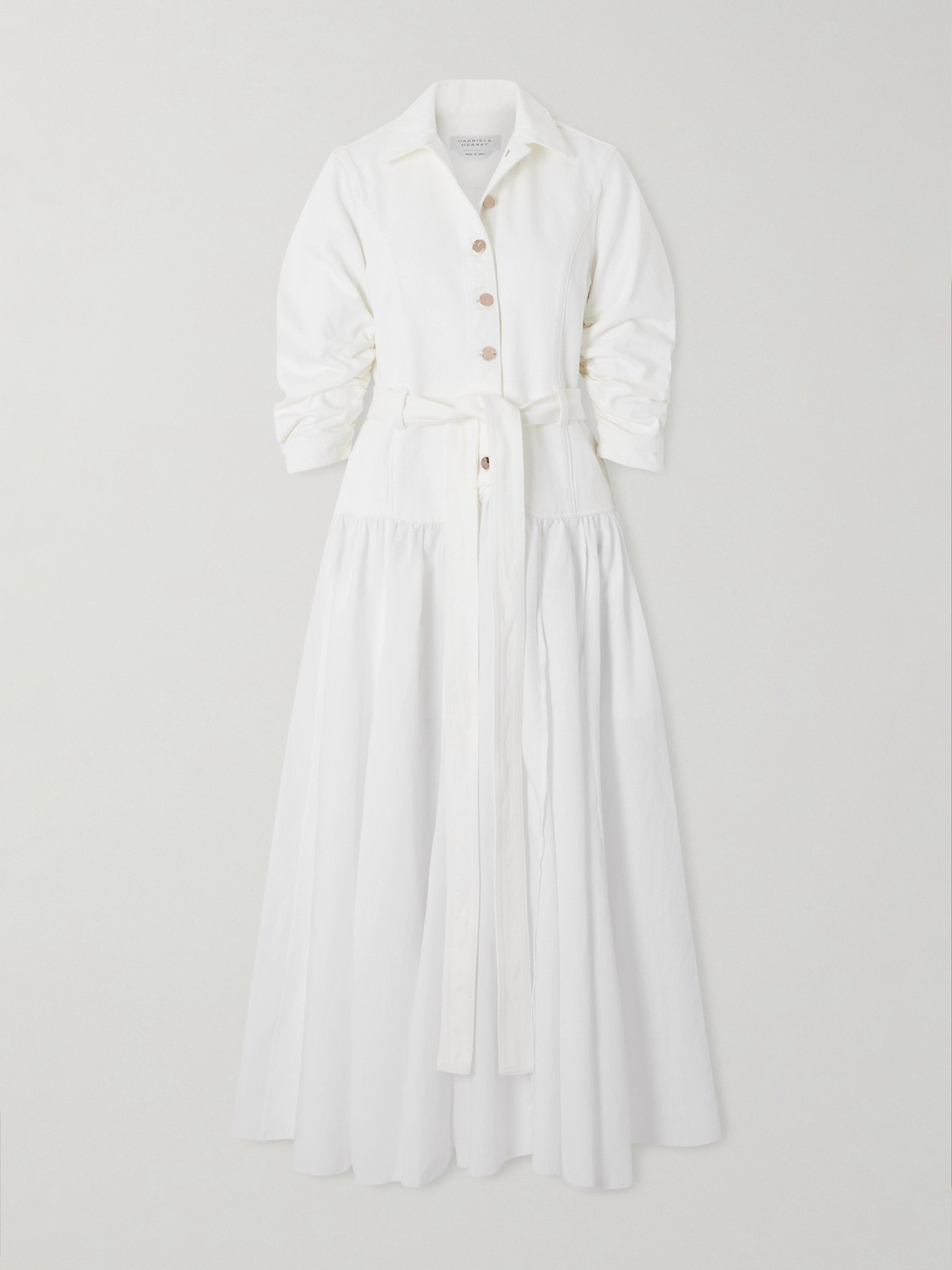 Gabriela Hearst Delyth Belted Frayed Pleated Denim-blend Linen Midi Dress In White