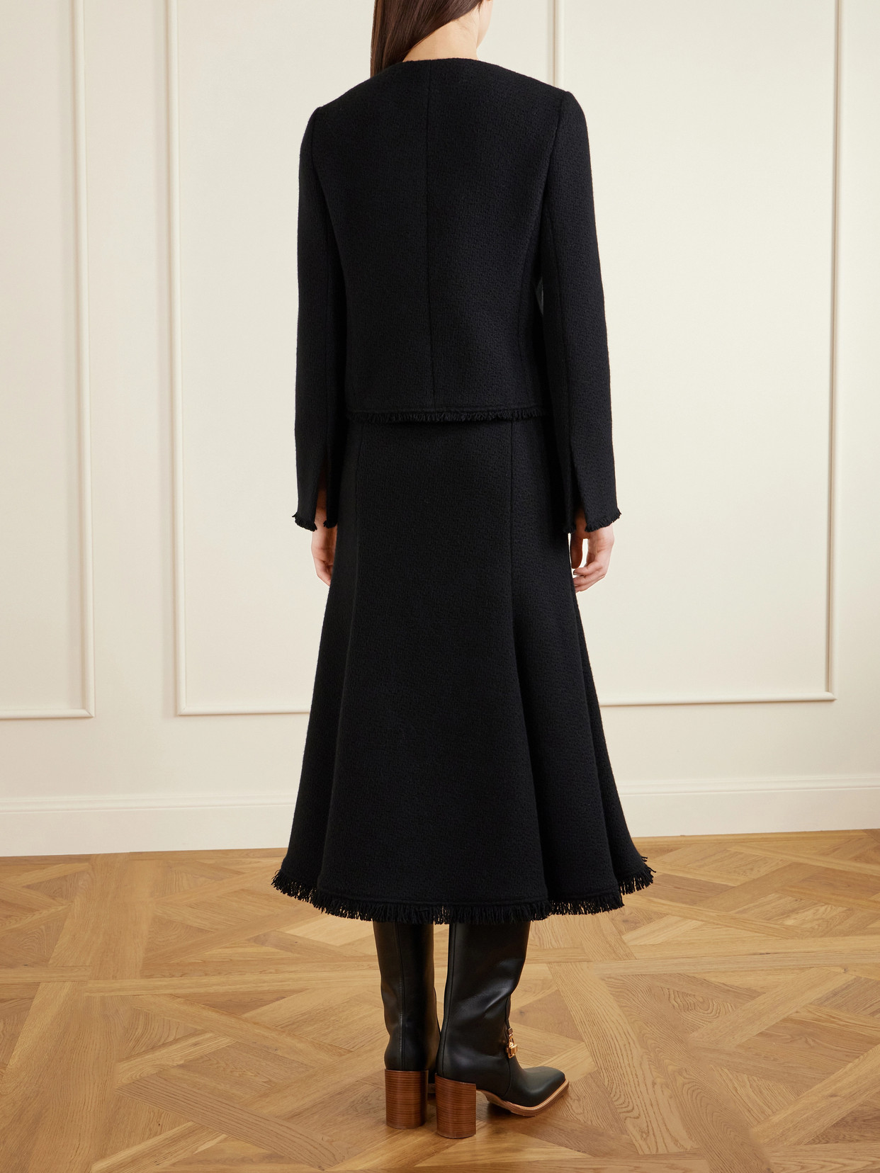 Gabriela Hearst Normand Frayed Wool And Cashmere-blend Jacket In Black