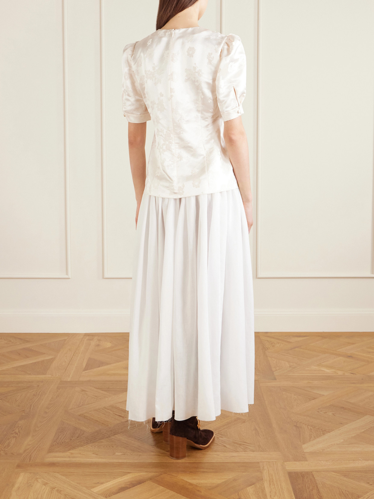 Oberon Floral-Jacquard Silk-Twill Blouse