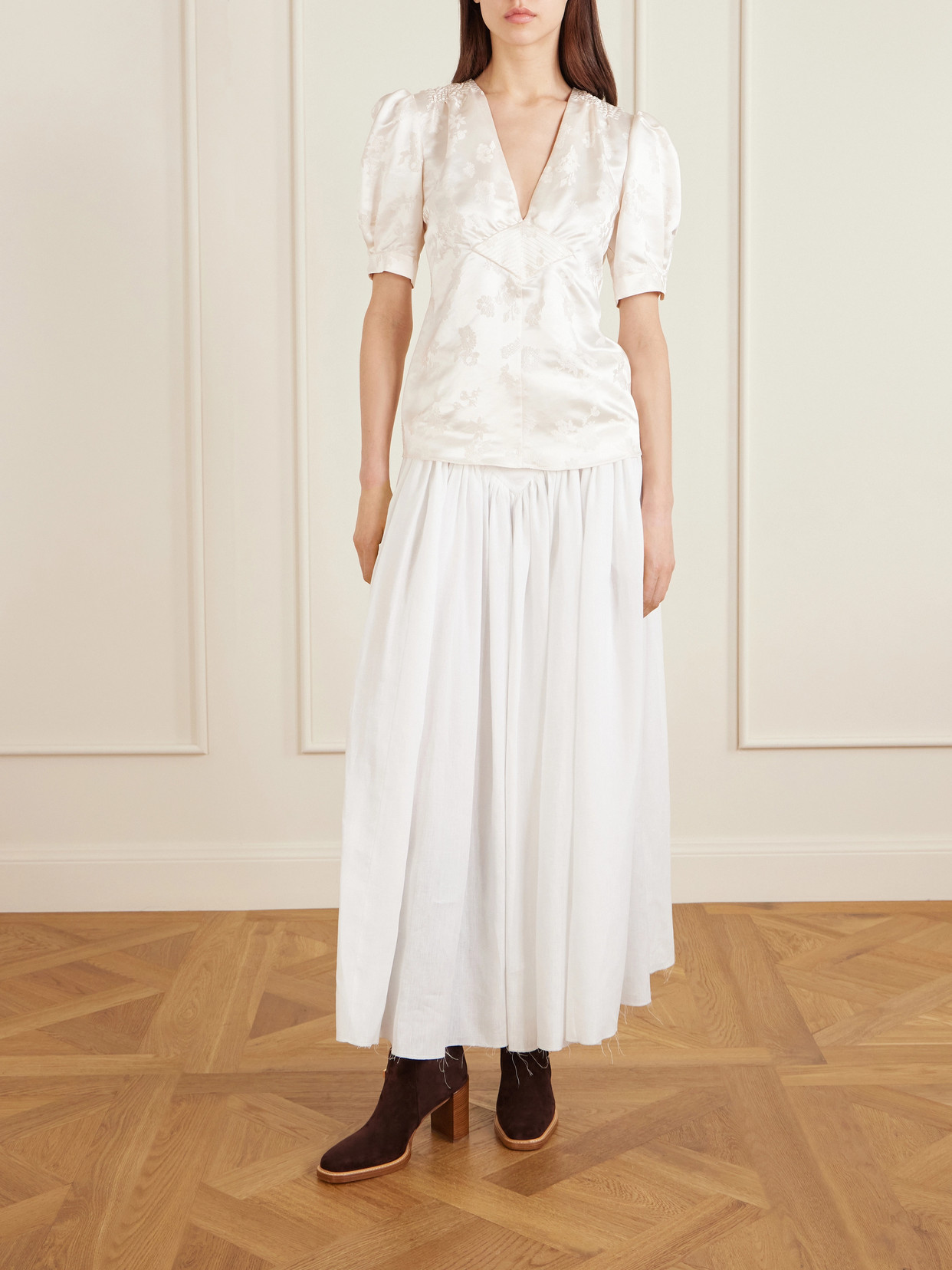 Oberon Floral-Jacquard Silk-Twill Blouse