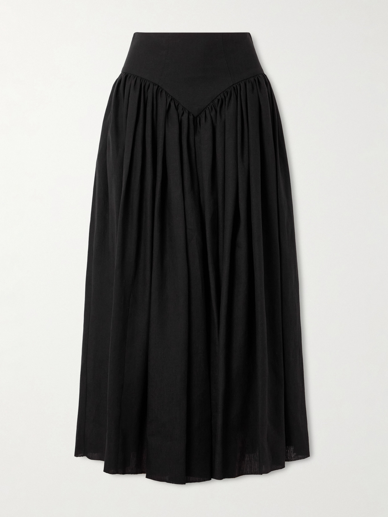 Gabriela Hearst Juniper Frayed Paneled Linen Midi Skirt In Black
