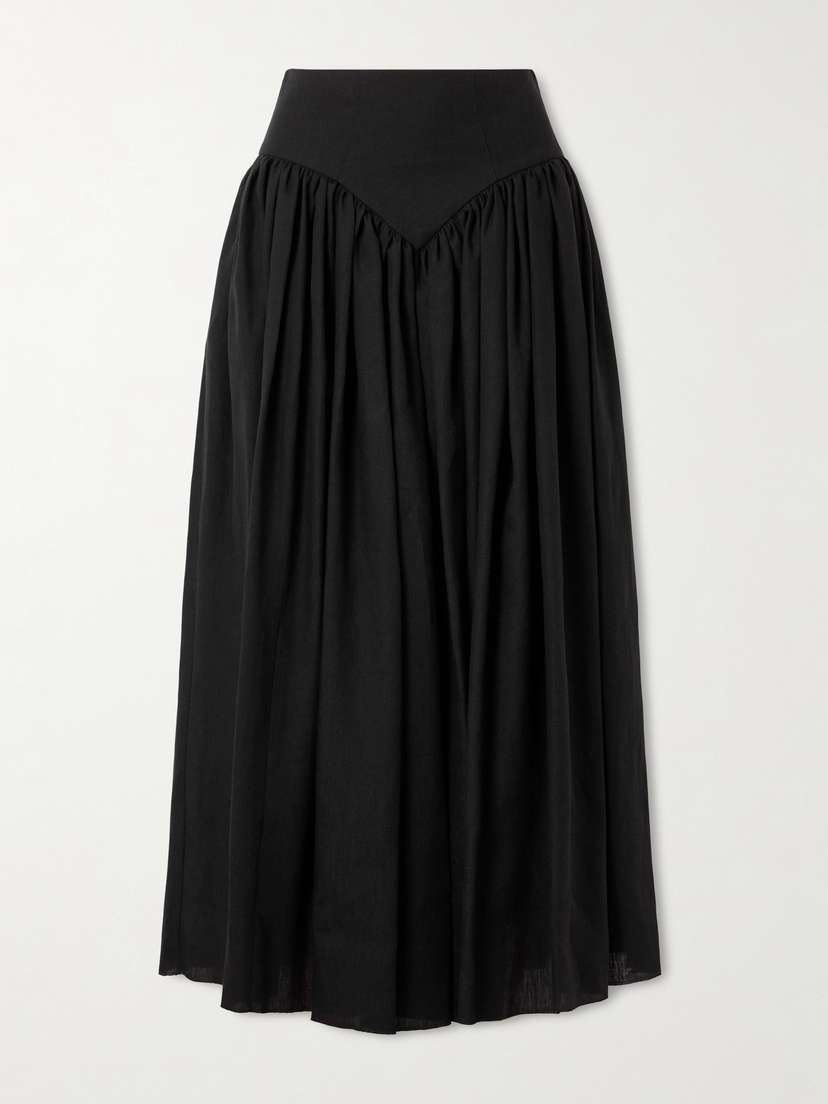 Gabriela Hearst Juniper Frayed Paneled Linen Midi Skirt