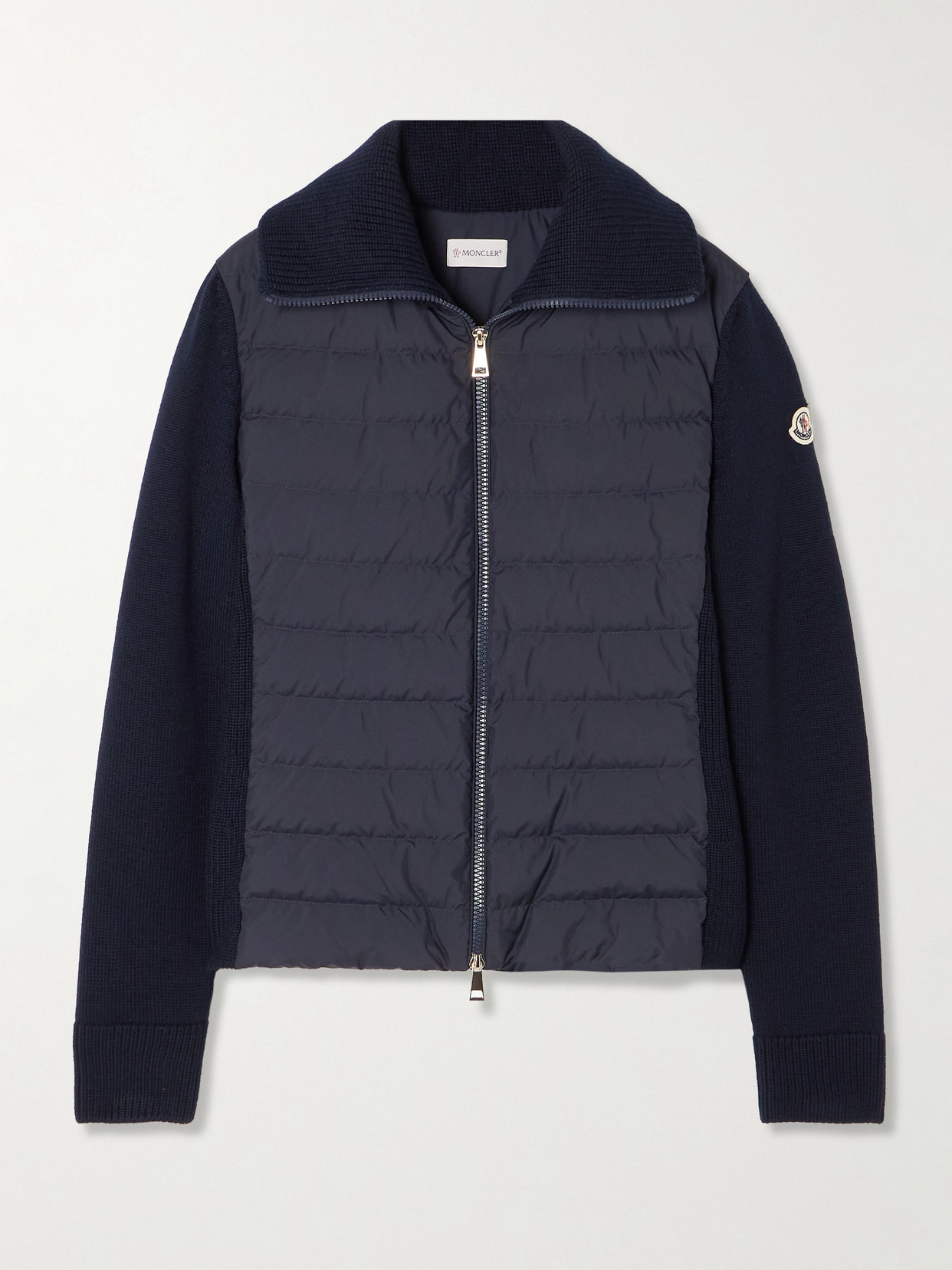 Moncler Wool And Padded Quilted Shell Down Cardigan In Black