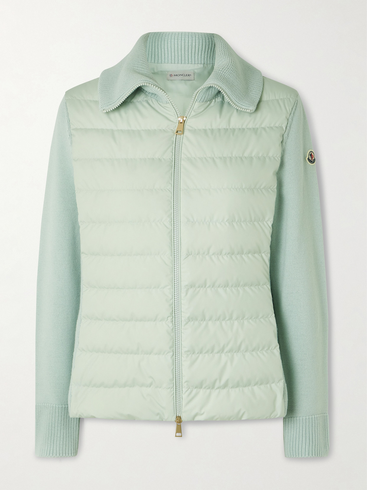 Moncler Wool And Padded Quilted Shell Down Cardigan In Green