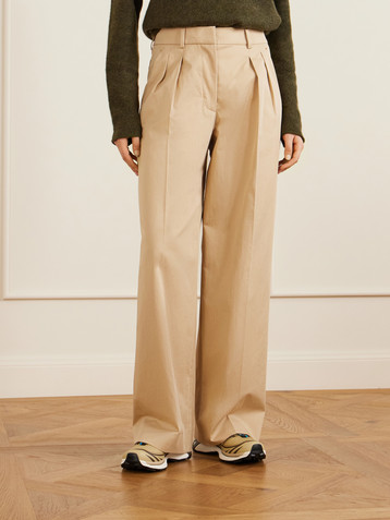 Moncler Appliquéd pleated cotton-twill wide-leg pants