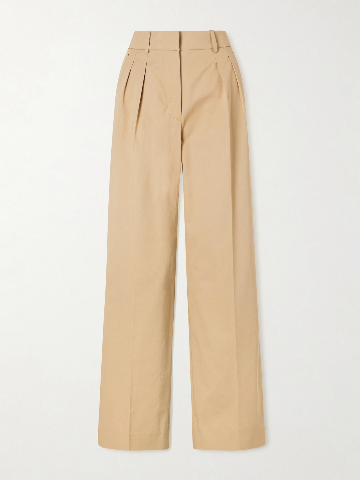 Moncler Appliquéd Pleated Cotton-twill Wide-leg Pants In Brown