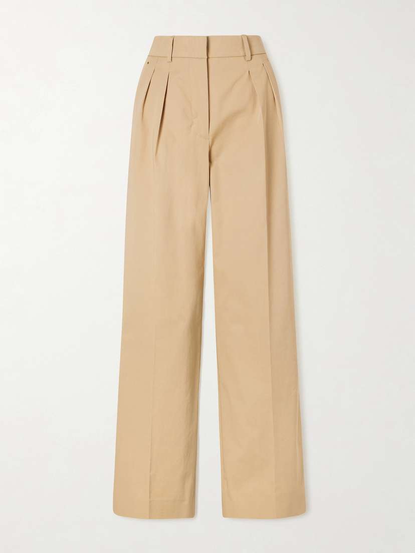 Moncler Appliquéd Pleated Cotton-twill Wide-leg Pants