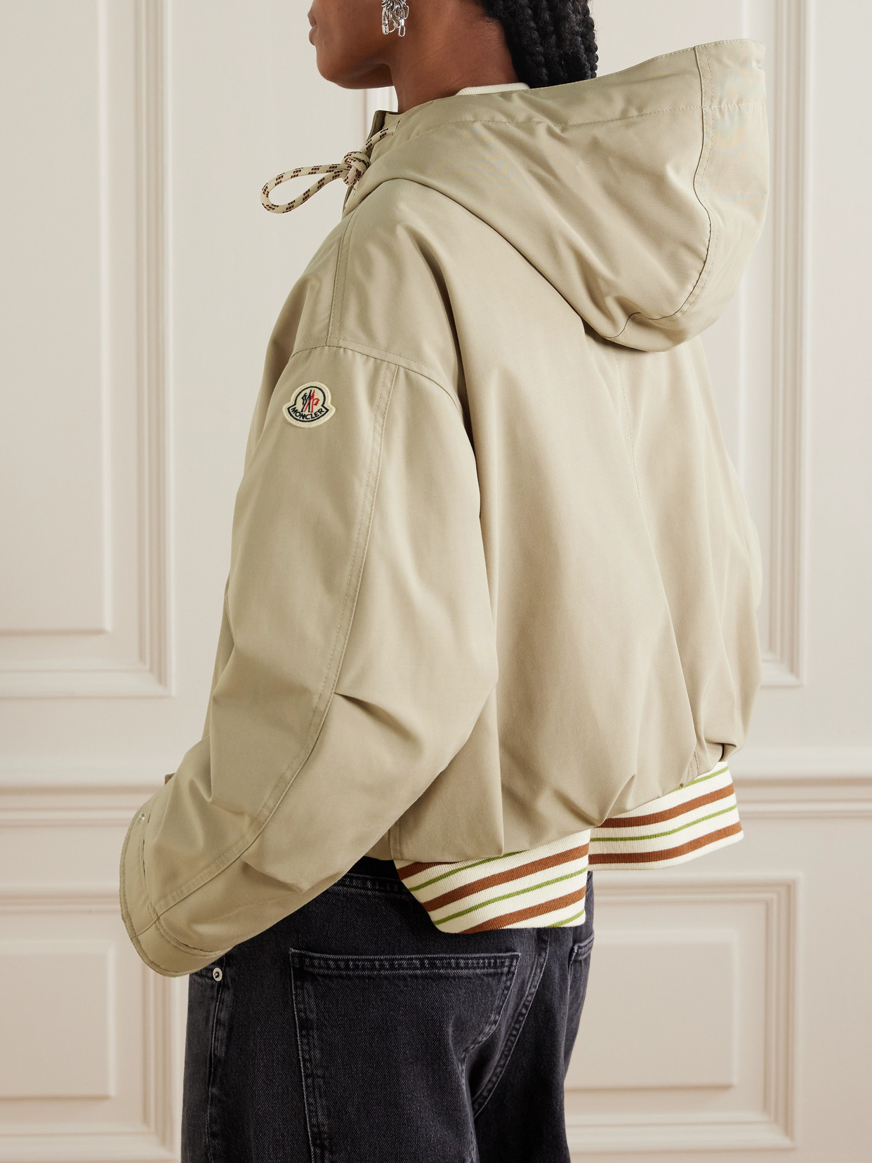 Moncler Eucalyptus Hooded Jacket Drawstring Front Pockets In Neutral