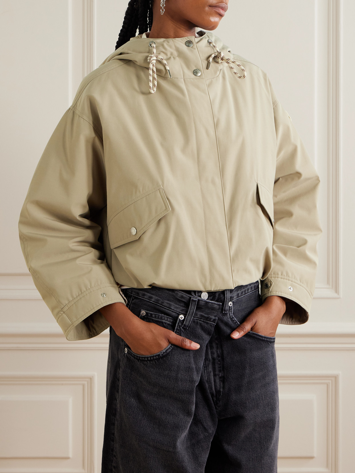 Moncler Eucalyptus Hooded Jacket Drawstring Front Pockets In Neutral