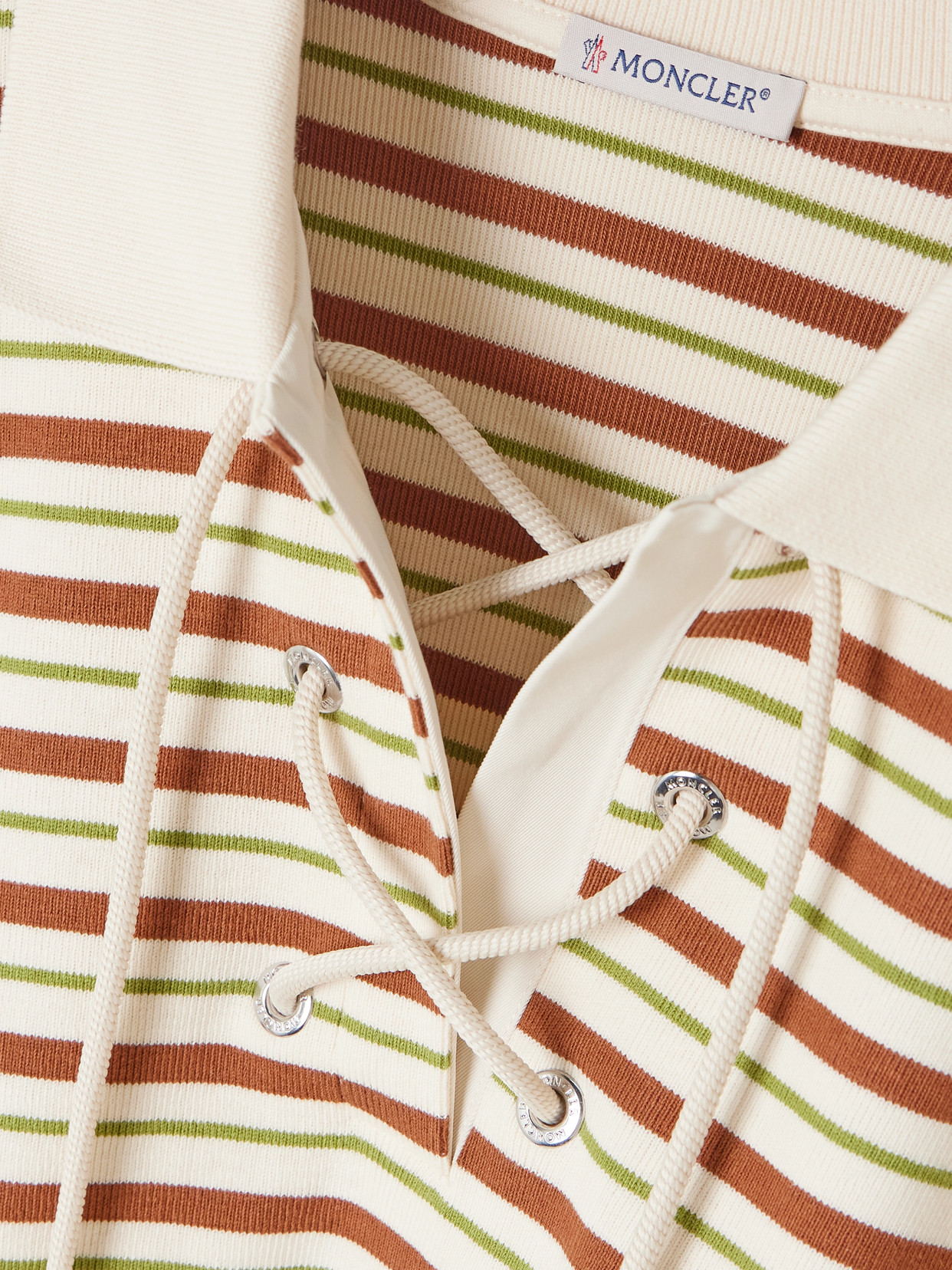 Lace-Up Cropped Striped Cotton Polo