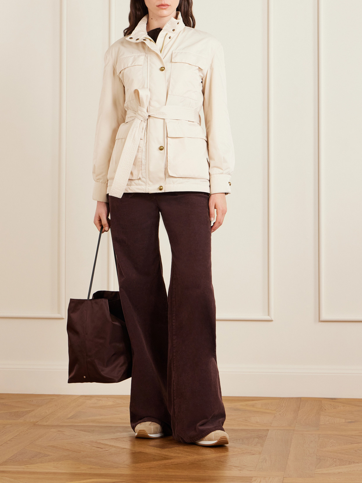 Moncler Maitake Leather-trimmed Jacket In Neutral