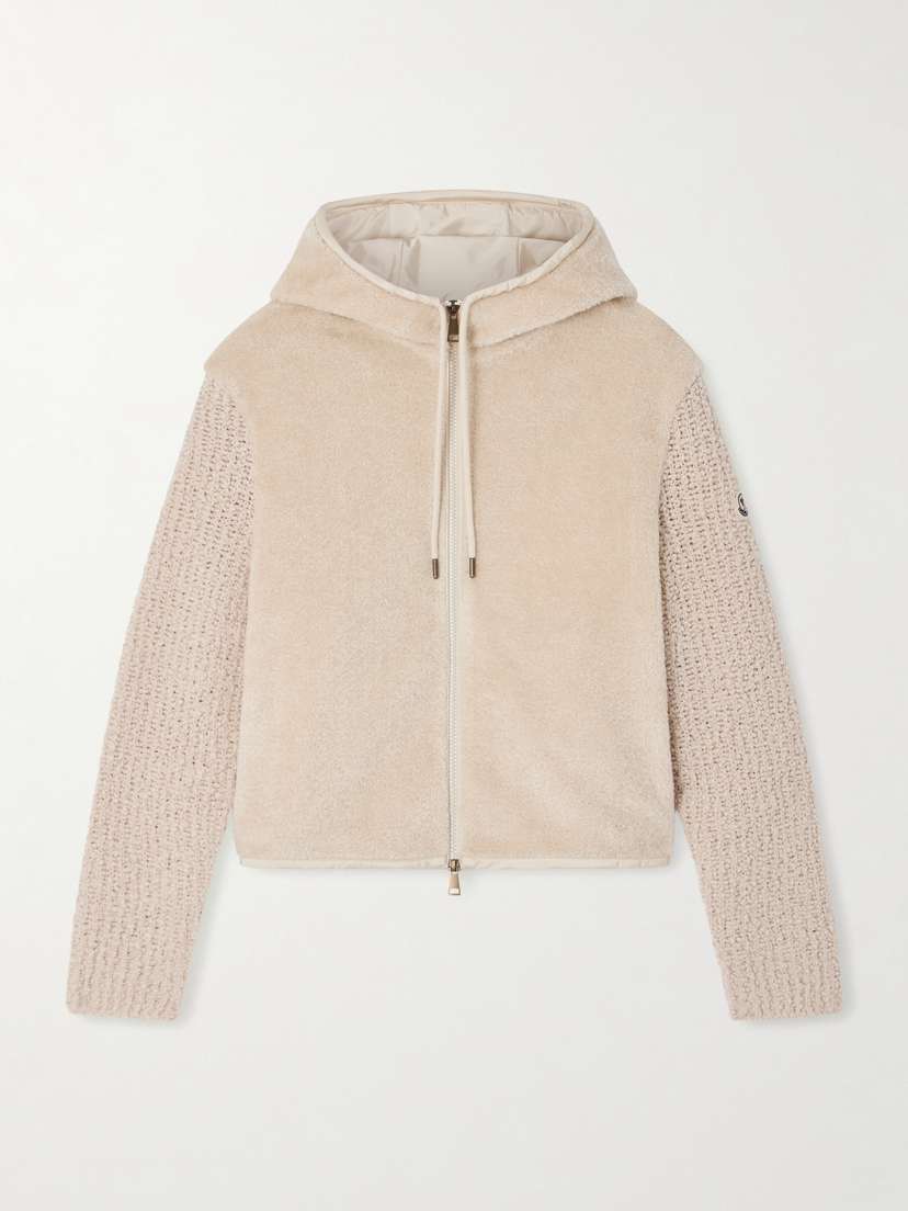 Moncler Hooded Fleece And Wool-blend Bouclé Cardigan