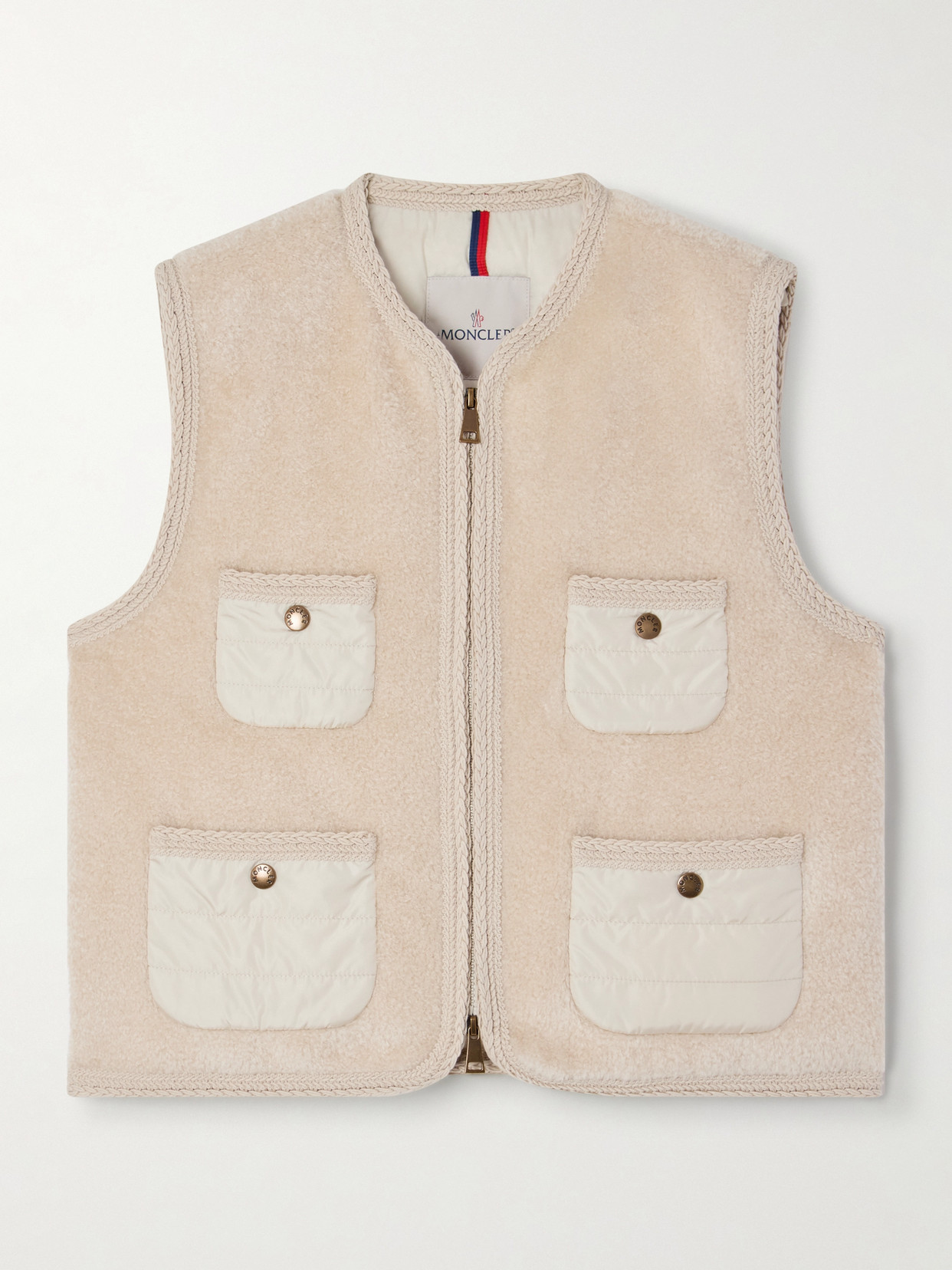 Moncler Mimosas Shell-trimmed Fleece Down Vest In Neutral