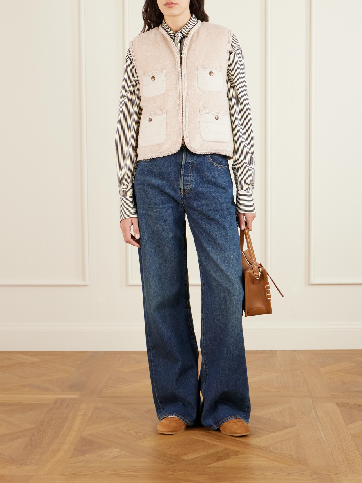 Moncler Textured Sleeveless Coat Featuring Pockets In Neutral