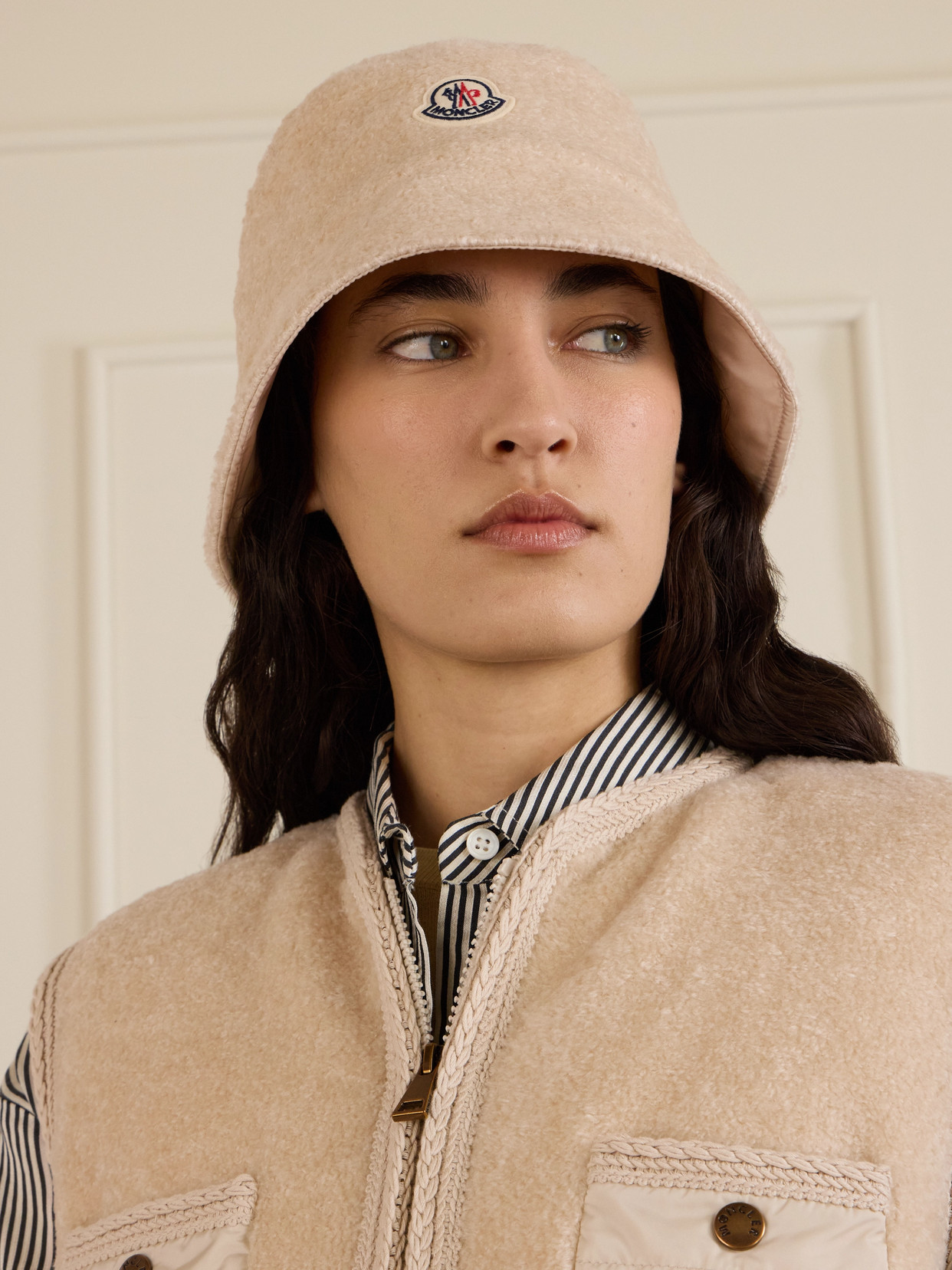 Moncler Embroidered Fleece Bucket Hat In Neutral