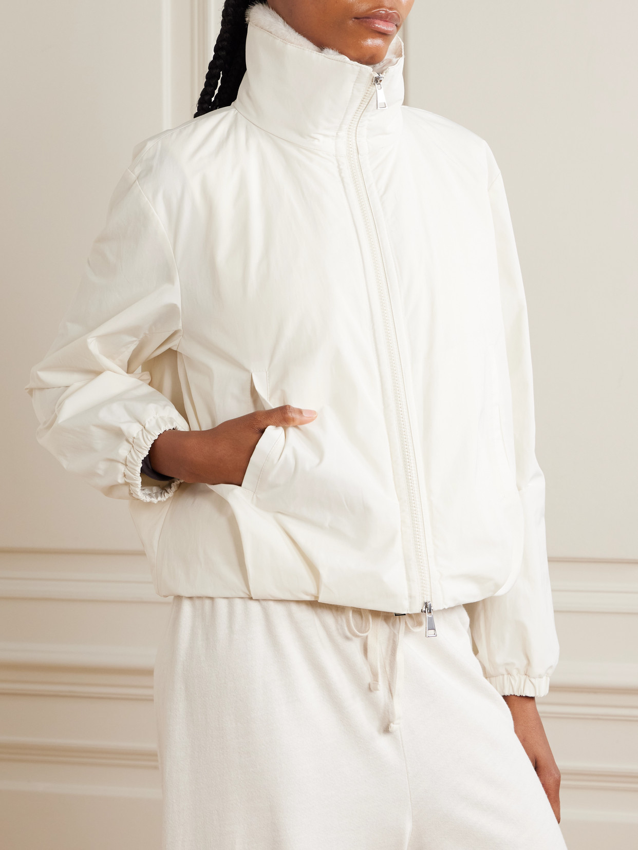 Pervenche Convertible Plush-Trimmed Shell Down Jacket