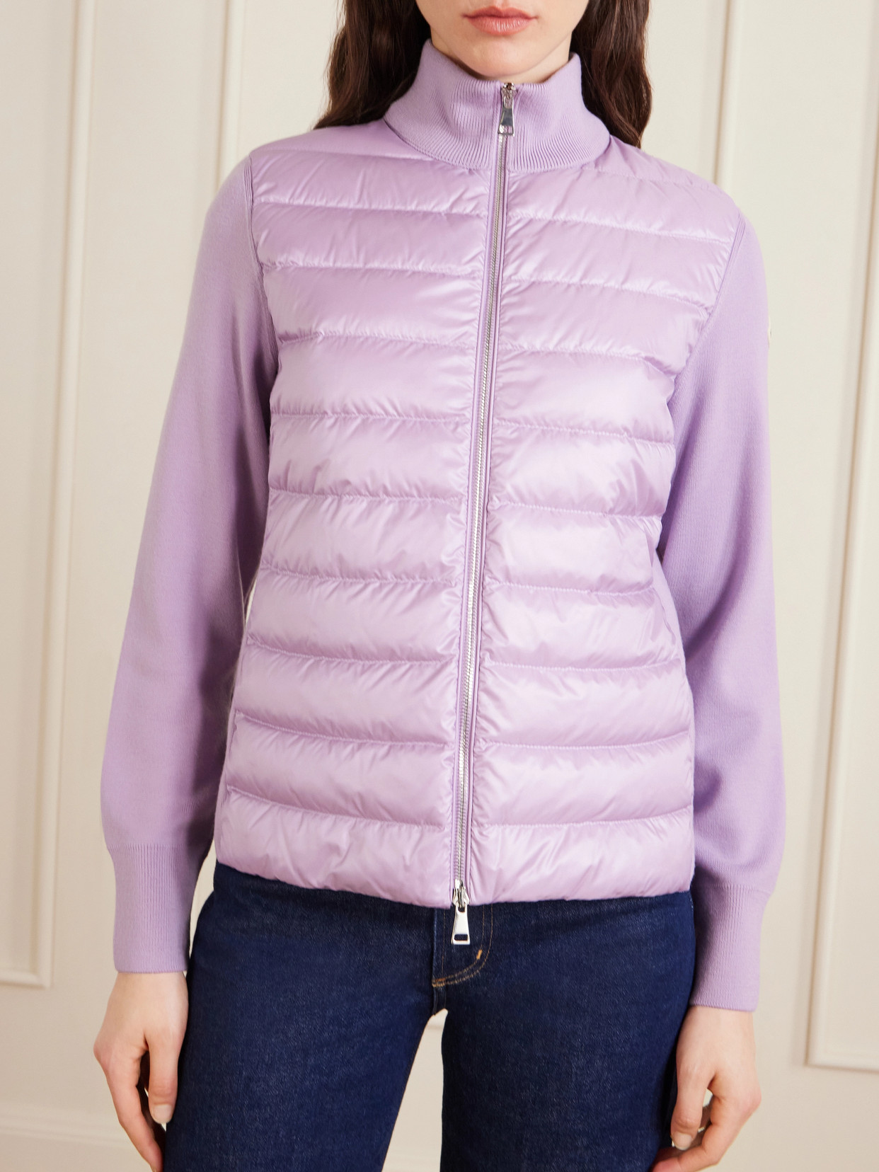 Moncler Panelled Zip-up Jacket In Purple