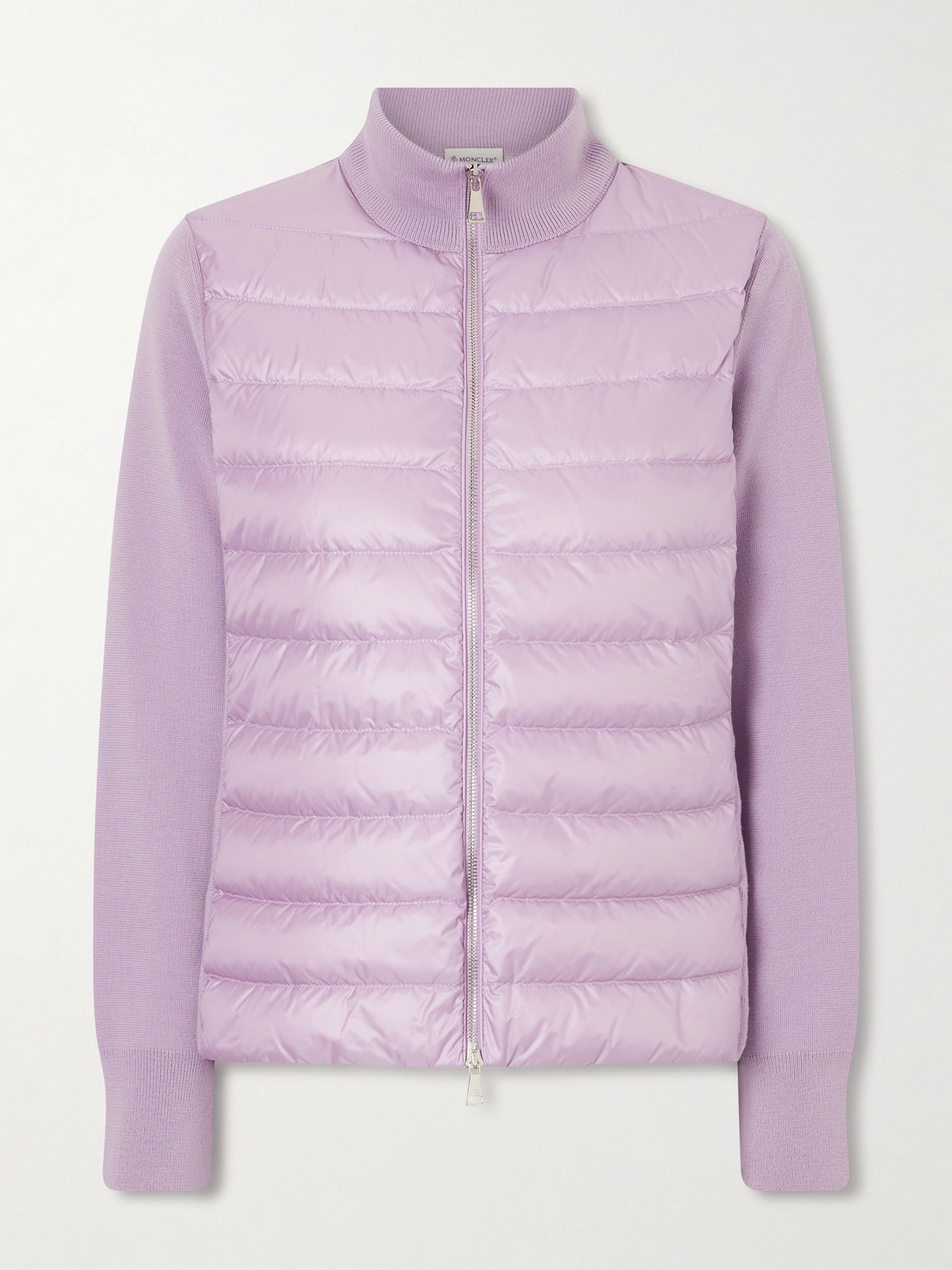 Moncler Appliquéd Wool And Quilted Shell Down Cardigan In Purple