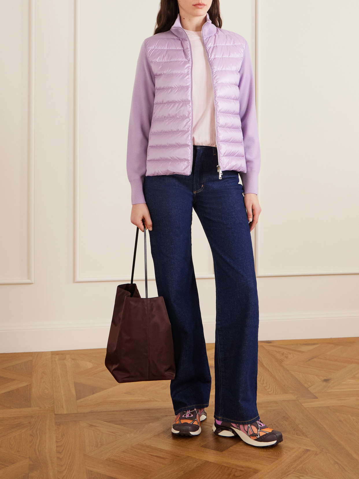 Moncler Panelled Zip-up Jacket In Purple