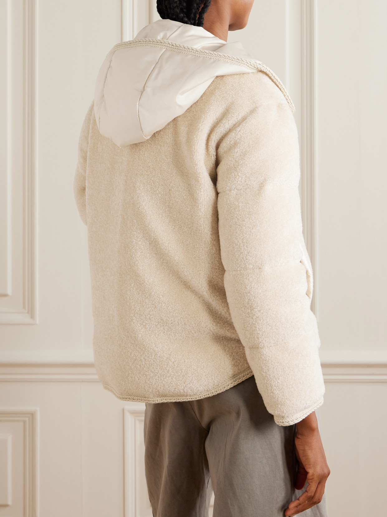 Moncler Ciboulette Hooded Shell-trimmed Plush Down Jacket In Neutral