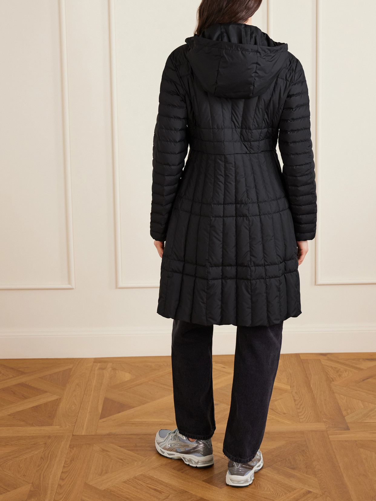 Hooded Appliquéd Padded Quilted Down Coat