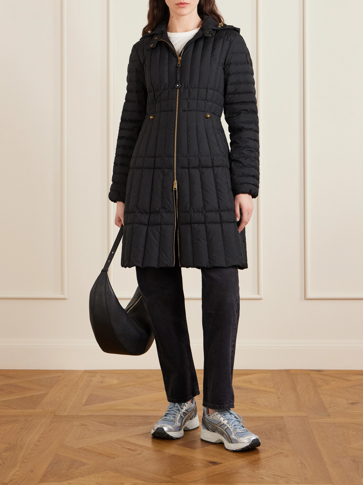 Hooded Appliquéd Padded Quilted Down Coat