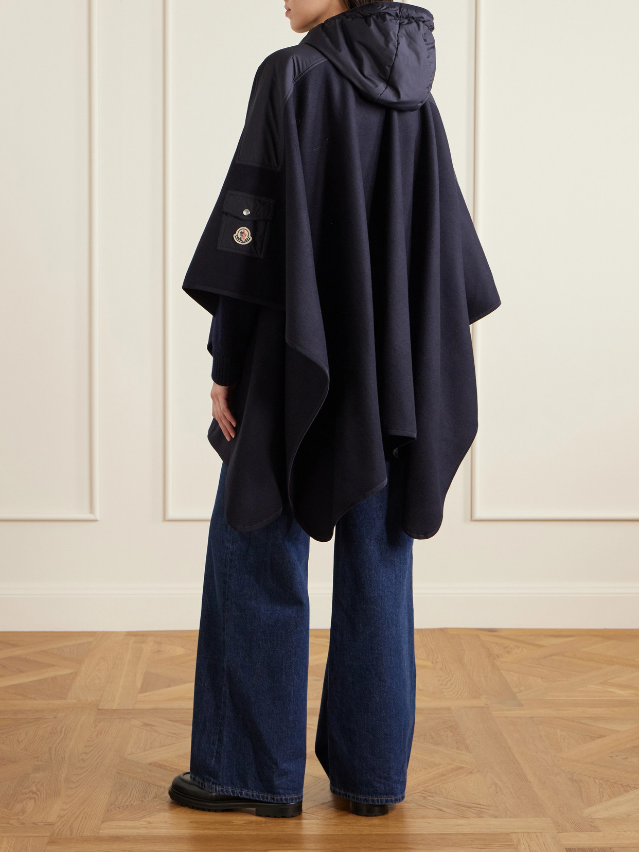Hooded Appliquéd Shell-Trimmed Wool-Blend Cape