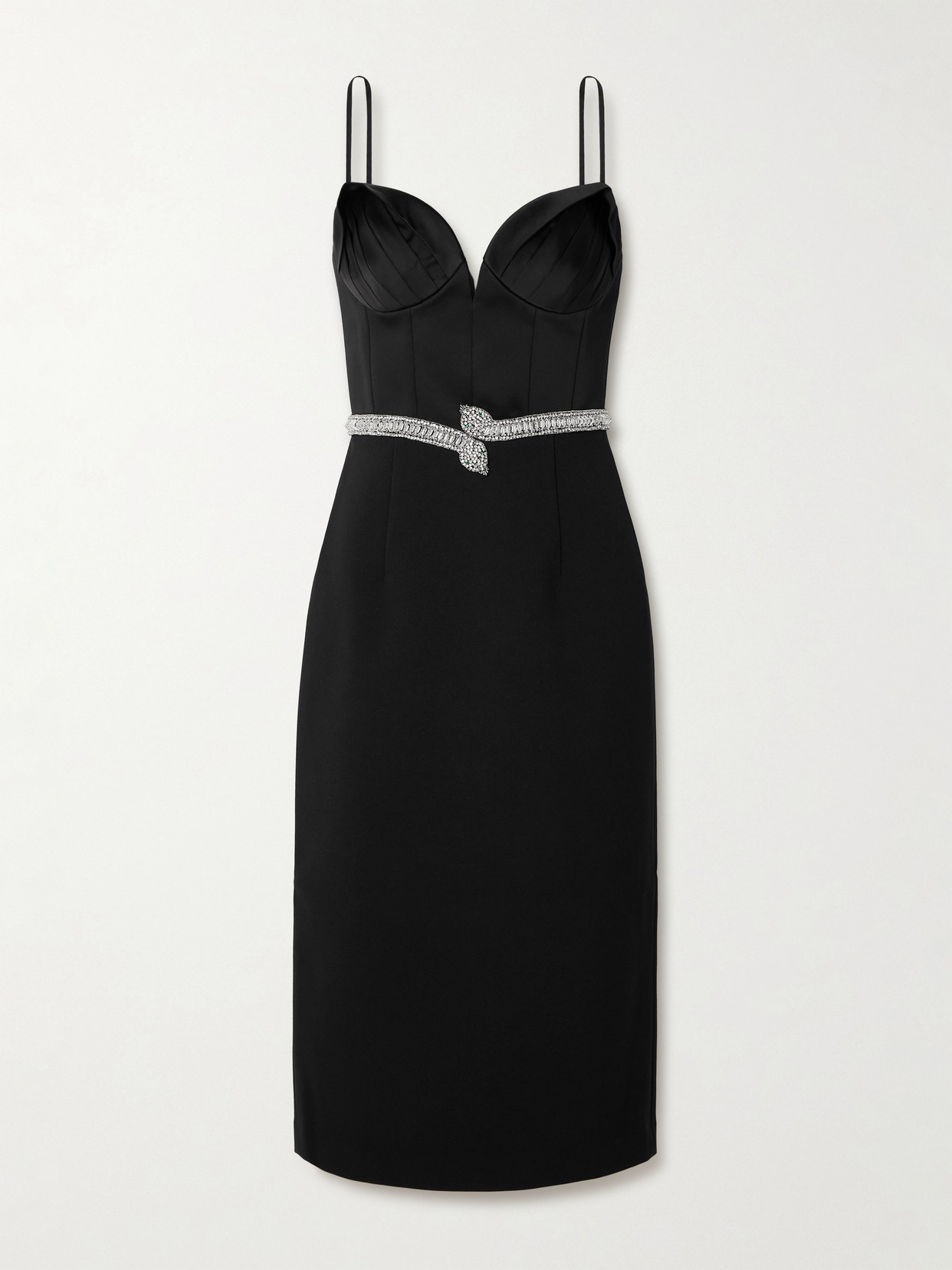 Rebecca Vallance Lilith Crystal-embellished Pleated Satin-trimmed Crepe Midi Dress In Multi