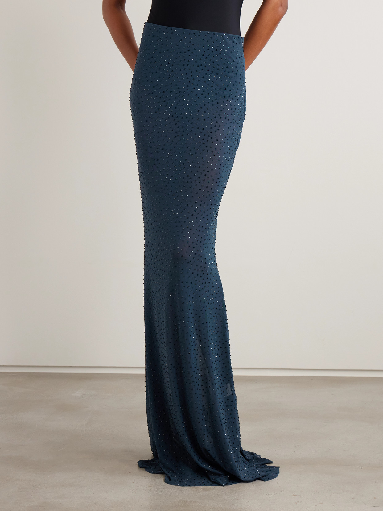 Elivera Crystal-Embellished Stretch-Tulle Maxi
