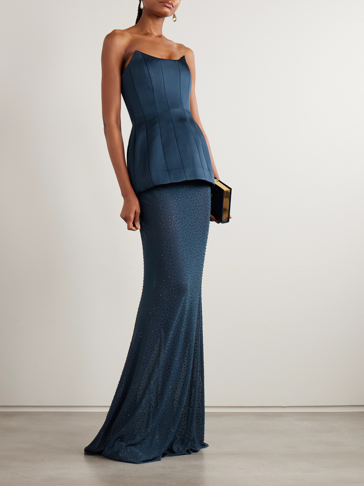Elivera Crystal-Embellished Stretch-Tulle Maxi